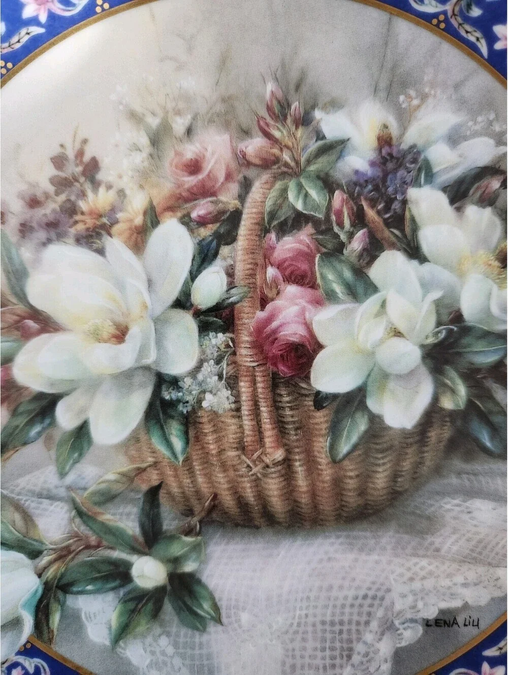 W.S. George Lena Liu Basket Bouquets Magnolias Limited Edition Porcelain Plate